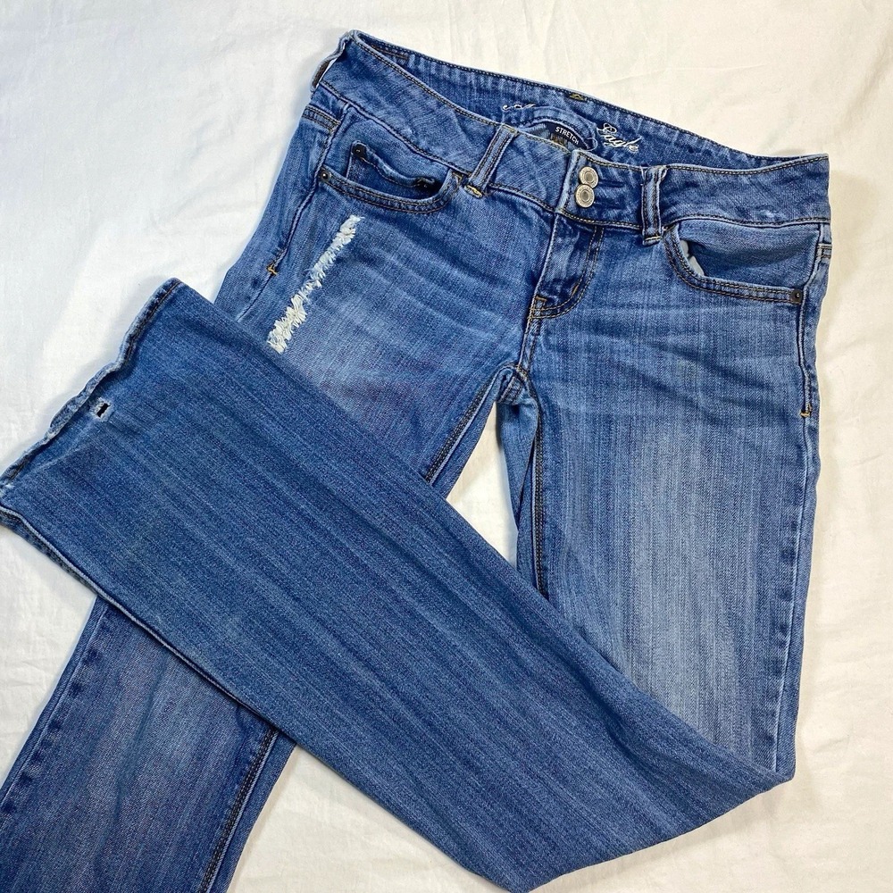 American Eagle Women's Bootcut Jeans Mid Rise Medium Wash Blue Stretch